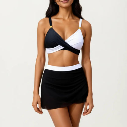 2-Piece Swim Set with Crisscross Bralette Top Adjustable Straps and Ruched Skirted Bottom