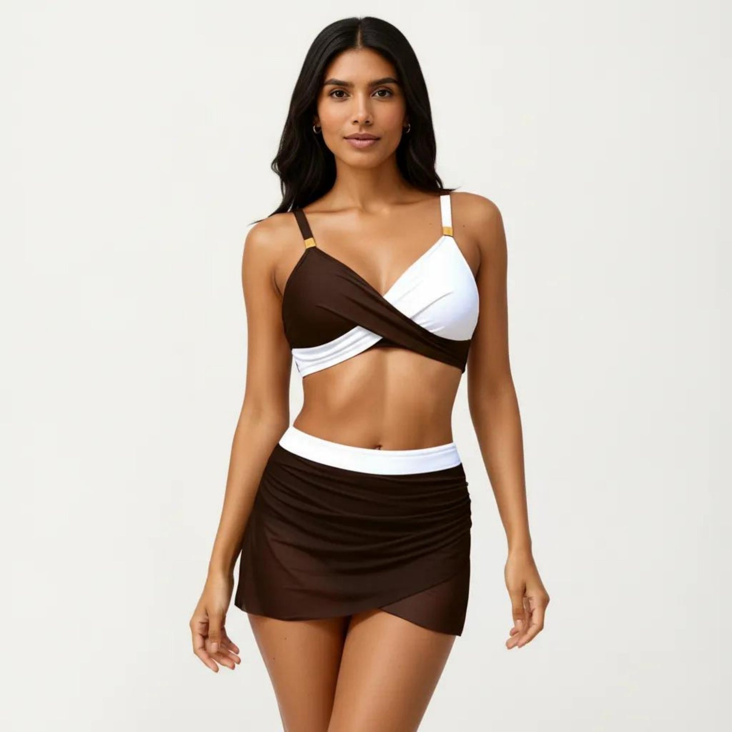 2-Piece Swim Set with Crisscross Bralette Top Adjustable Straps and Ruched Skirted Bottom