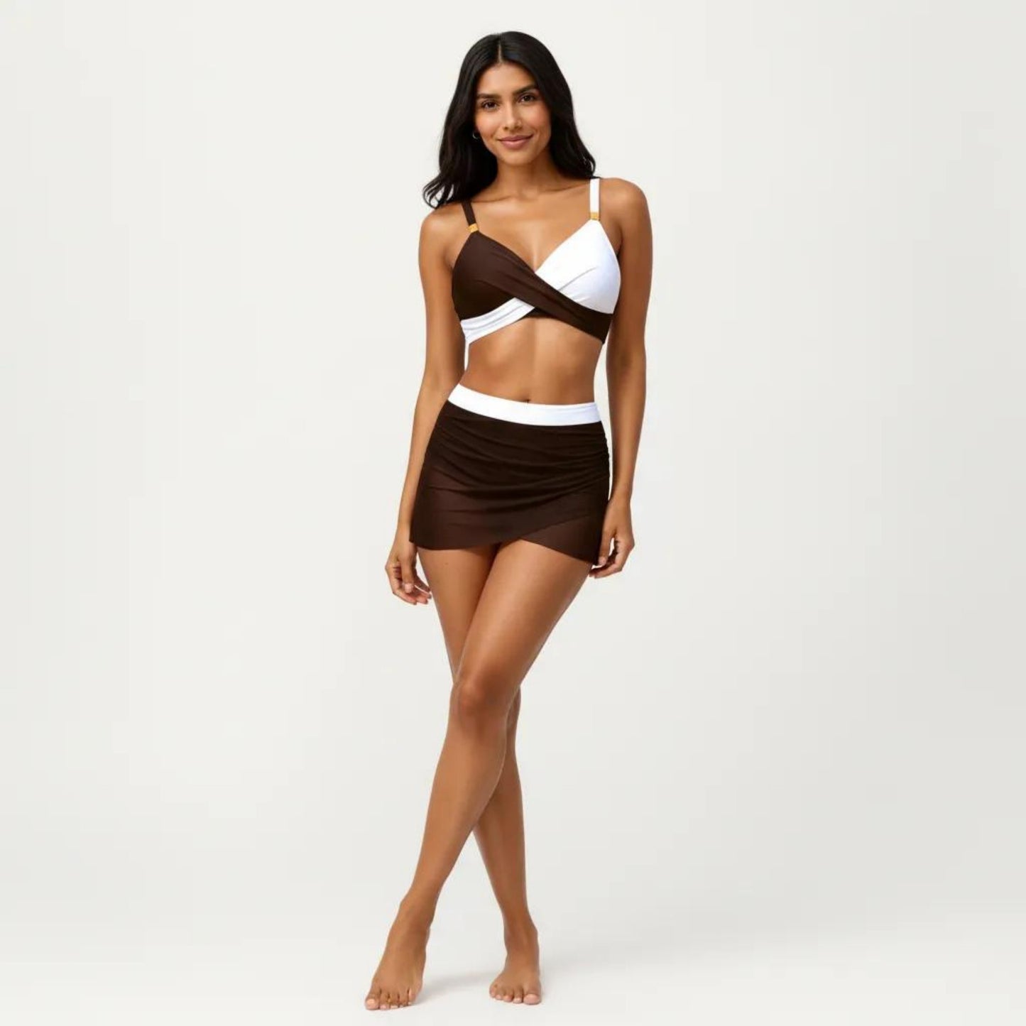 2-Piece Swim Set with Crisscross Bralette Top Adjustable Straps and Ruched Skirted Bottom