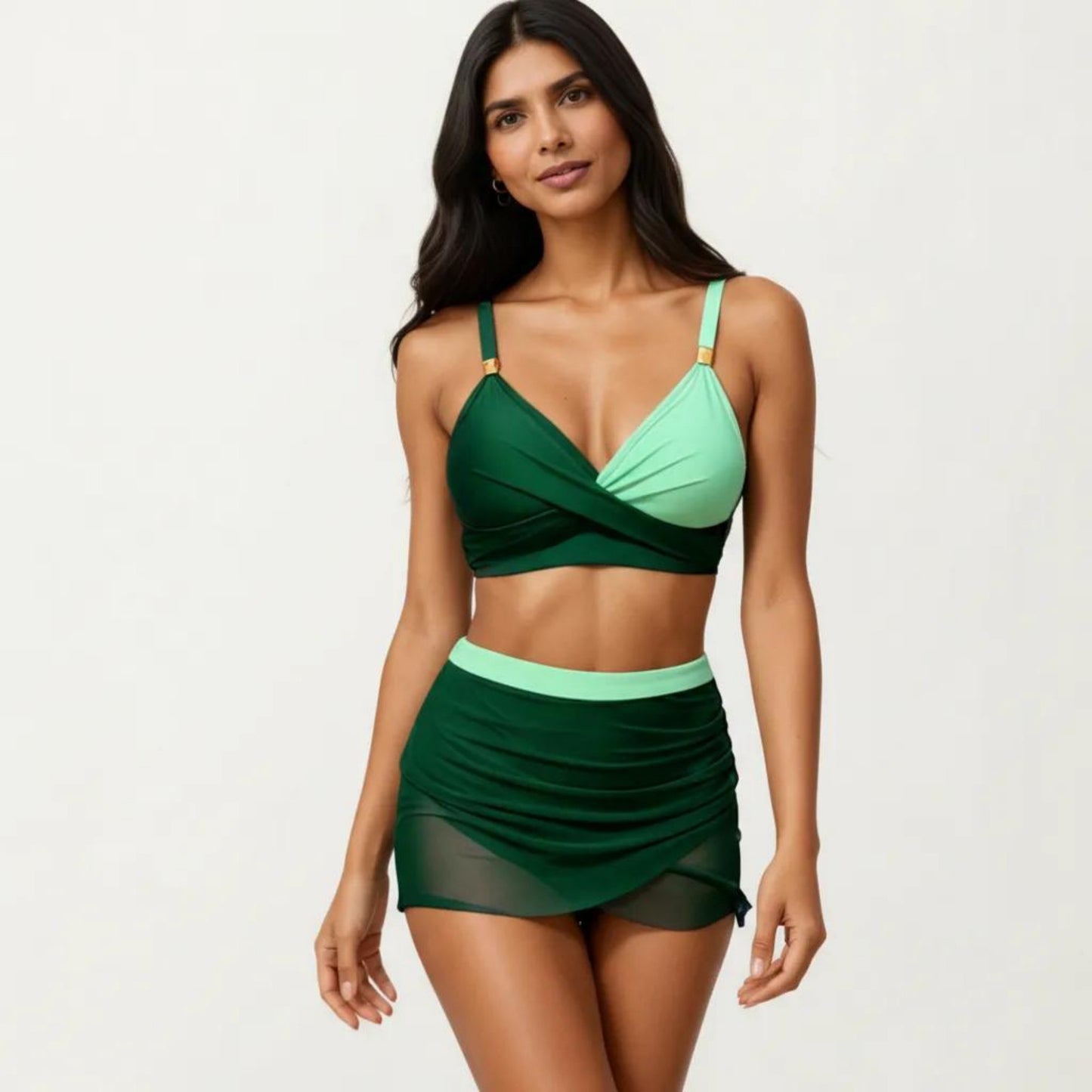 2-Piece Swim Set with Crisscross Bralette Top Adjustable Straps and Ruched Skirted Bottom