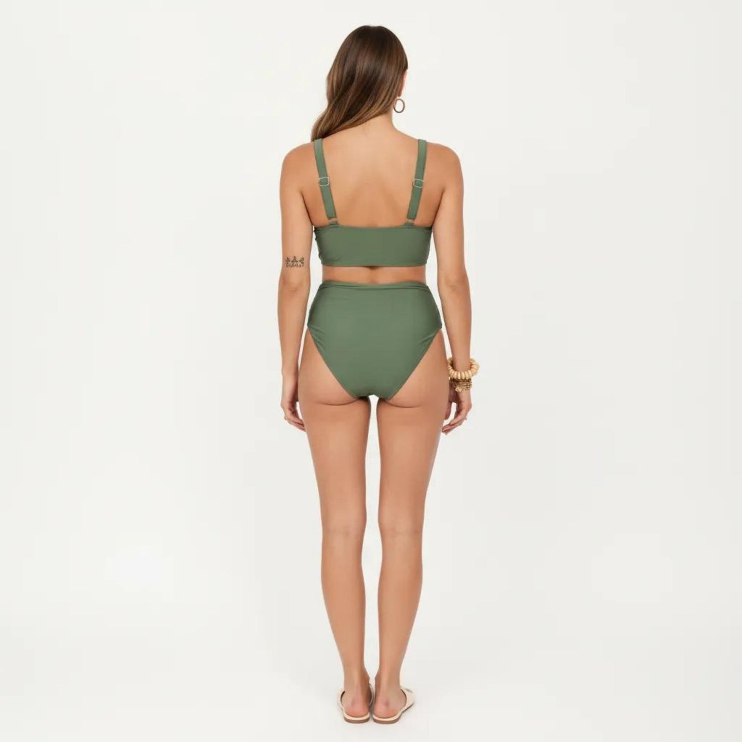 2-Piece Bikini Set with Decorative Stud Bralette Top and High Rise Bottom with Center Hardware