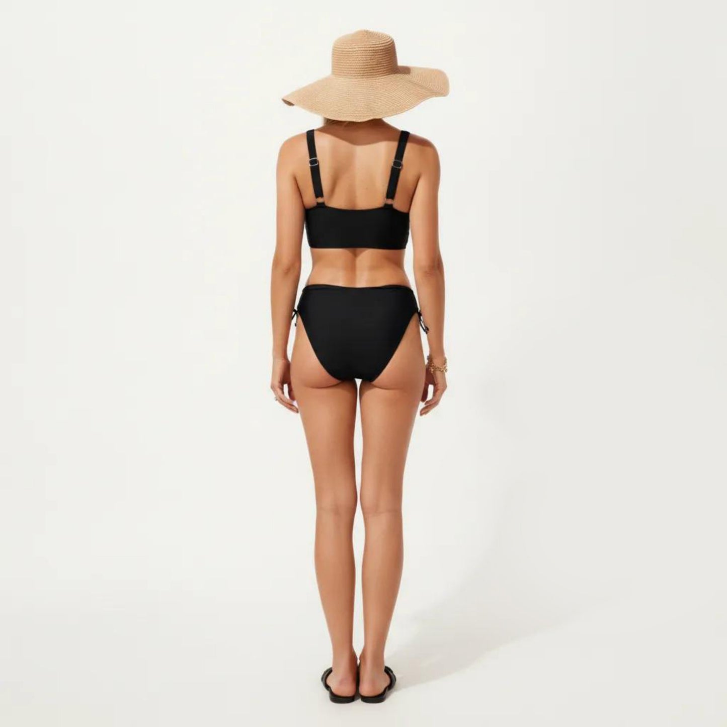 2-Piece Bikini Set with Palm Tree Cutout Bralette Top and Adjustable Side Tie Bottom