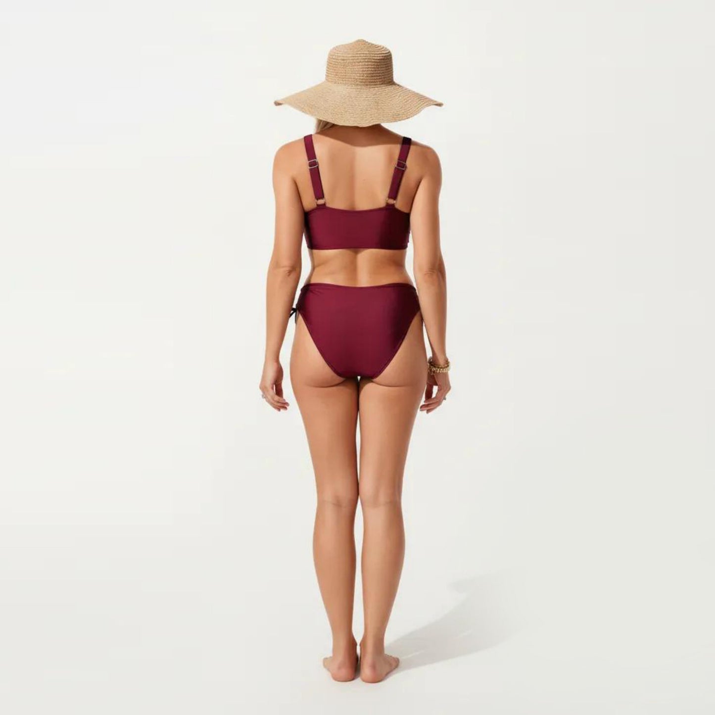 2-Piece Bikini Set with Palm Tree Cutout Bralette Top and Adjustable Side Tie Bottom