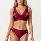 2-Piece Bikini Set with Palm Tree Cutout Bralette Top and Adjustable Side Tie Bottom