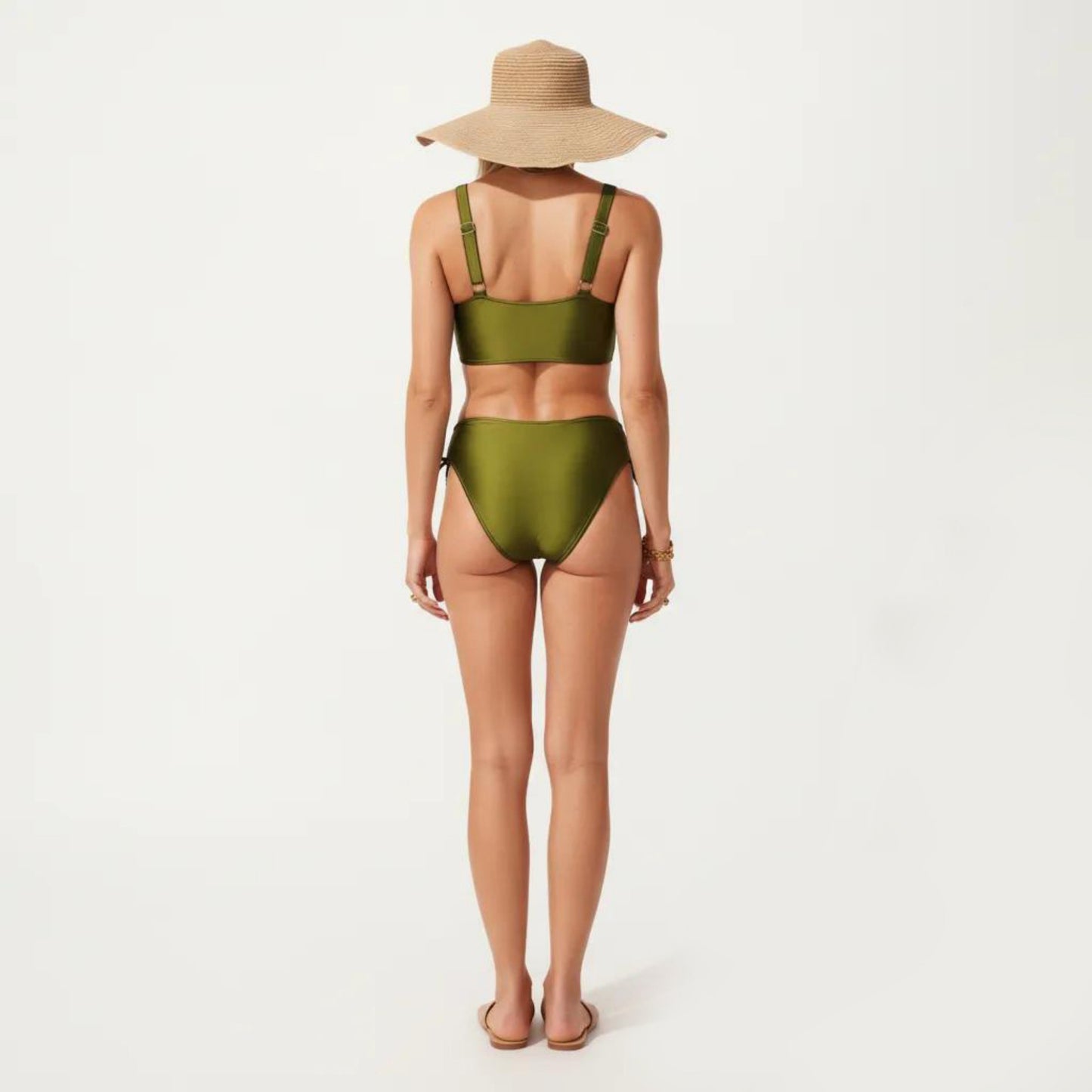2-Piece Bikini Set with Palm Tree Cutout Bralette Top and Adjustable Side Tie Bottom