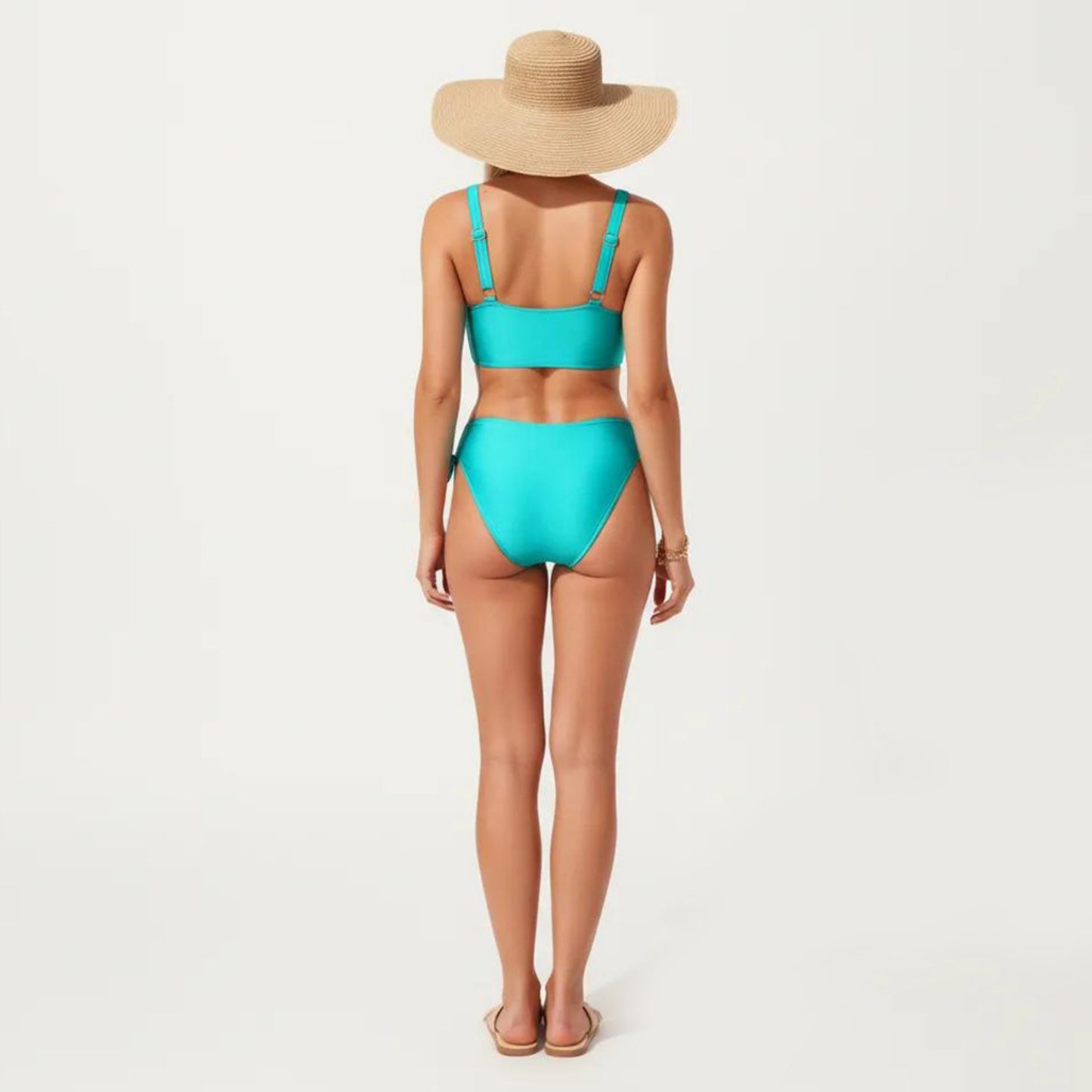 2-Piece Bikini Set with Palm Tree Cutout Bralette Top and Adjustable Side Tie Bottom