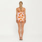 One Piece Swimsuit with Palm Tree Print Scalloped Neckline and Halter Strap Design
