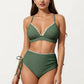 2-Piece Bikini Set with Triangle Bralette Top Scalloped Trim and High Rise Tie Side Bottom