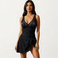 One Piece Swimsuit with Decorative Stud Bust Detail and Wrap Skirt Tie Accent