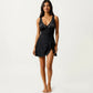 One Piece Swimsuit with Decorative Stud Bust Detail and Wrap Skirt Tie Accent
