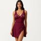 One Piece Swimsuit with Decorative Stud Bust Detail and Wrap Skirt Tie Accent