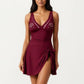 One Piece Swimsuit with Decorative Stud Bust Detail and Wrap Skirt Tie Accent