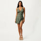 One Piece Swimsuit with Decorative Stud Bust Detail and Wrap Skirt Tie Accent