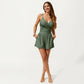 One Piece Swim Romper with Crisscross Bust Adjustable Straps and Relaxed Short Bottom