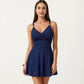 One Piece Swimsuit with Crisscross Bust Detail Adjustable Straps and Flared Skirted Silhouette