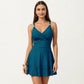 One Piece Swimsuit with Crisscross Bust Detail Adjustable Straps and Flared Skirted Silhouette
