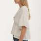 Womens Short Sleeve V Neck Eyelet Trim Babydoll Woven Blouse Top