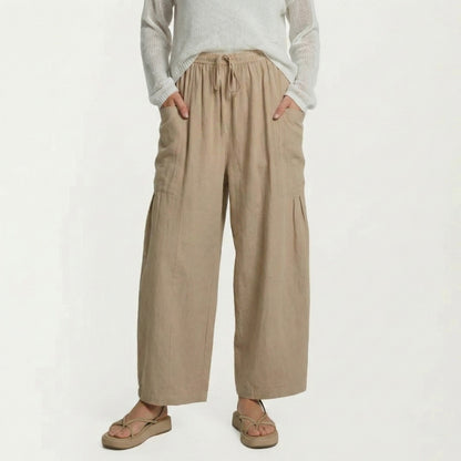 Wide Leg Drawstring Pants with Elastic Waistband, Utility Pockets and Relaxed Fit