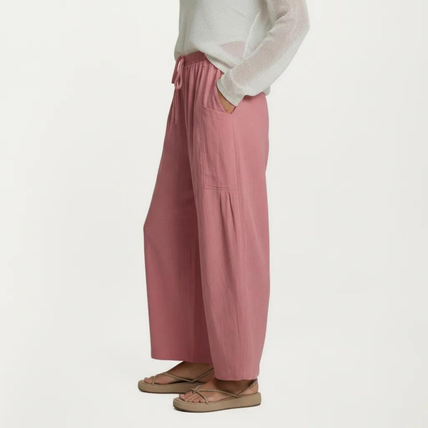 Wide Leg Drawstring Pants with Elastic Waistband, Utility Pockets and Relaxed Fit