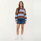 Striped Knit Sweater with Color Block Design, Ribbed Trim and Relaxed Drop Shoulder Fit