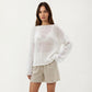 Lightweight Open Knit Long Sleeve Sweater Top with Relaxed Fit and Subtle Sheer Texture