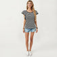 Striped Short Sleeve Knit Top with Ruffle Sleeve Detail