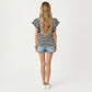 Striped Short Sleeve Knit Top with Ruffle Sleeve Detail