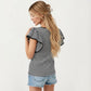Striped Short Sleeve Knit Top with Ruffle Sleeve Detail