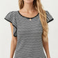 Striped Short Sleeve Knit Top with Ruffle Sleeve Detail