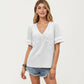 Short Sleeve Textured Knit Top with Embroidered Floral Detail