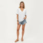 Short Sleeve Textured Knit Top with Embroidered Floral Detail