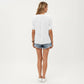 Short Sleeve Textured Knit Top with Embroidered Floral Detail