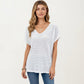 Short Sleeve Waffle Knit V-Neck Relaxed Fit Top