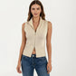 Sleeveless Ribbed Knit Zip Front Collared Top
