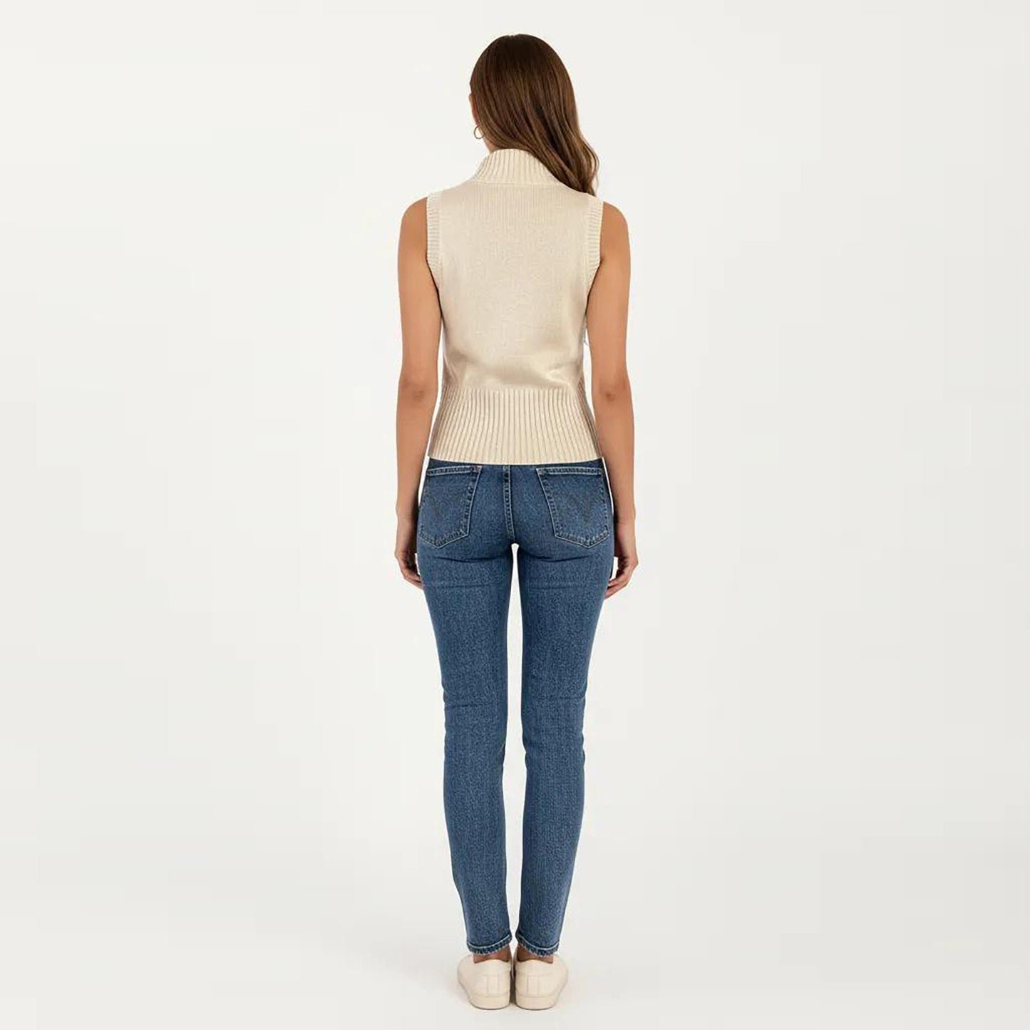 Sleeveless Ribbed Knit Zip Front Collared Top