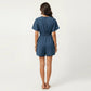 Short Sleeve V Neck Romper with Smocked Waist and Adjustable Drawstring