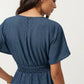 Short Sleeve V Neck Romper with Smocked Waist and Adjustable Drawstring