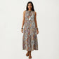 Sleeveless Maxi Dress with Mixed Print Design and Tie Neck Detail