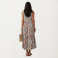 Sleeveless Maxi Dress with Mixed Print Design and Tie Neck Detail