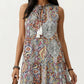Sleeveless Maxi Dress with Mixed Print Design and Tie Neck Detail