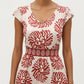 Cap Sleeve Maxi Dress with V Neckline and Smocked Waist Detail