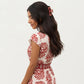 Cap Sleeve Maxi Dress with V Neckline and Smocked Waist Detail