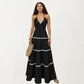 Halter Neck Maxi Dress with Pleated Skirt and Tiered Trim Detail