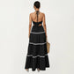 Halter Neck Maxi Dress with Pleated Skirt and Tiered Trim Detail
