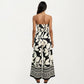 Strapless Wide Leg Jumpsuit with Floral Pattern and Border Trim Detail