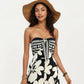 Strapless Wide Leg Jumpsuit with Floral Pattern and Border Trim Detail