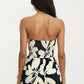 Strapless Wide Leg Jumpsuit with Floral Pattern and Border Trim Detail