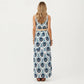 Sleeveless Maxi Dress with Medallion Pattern Belted Waist and Front Slit