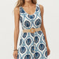 Sleeveless Maxi Dress with Medallion Pattern Belted Waist and Front Slit