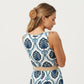 Sleeveless Maxi Dress with Medallion Pattern Belted Waist and Front Slit
